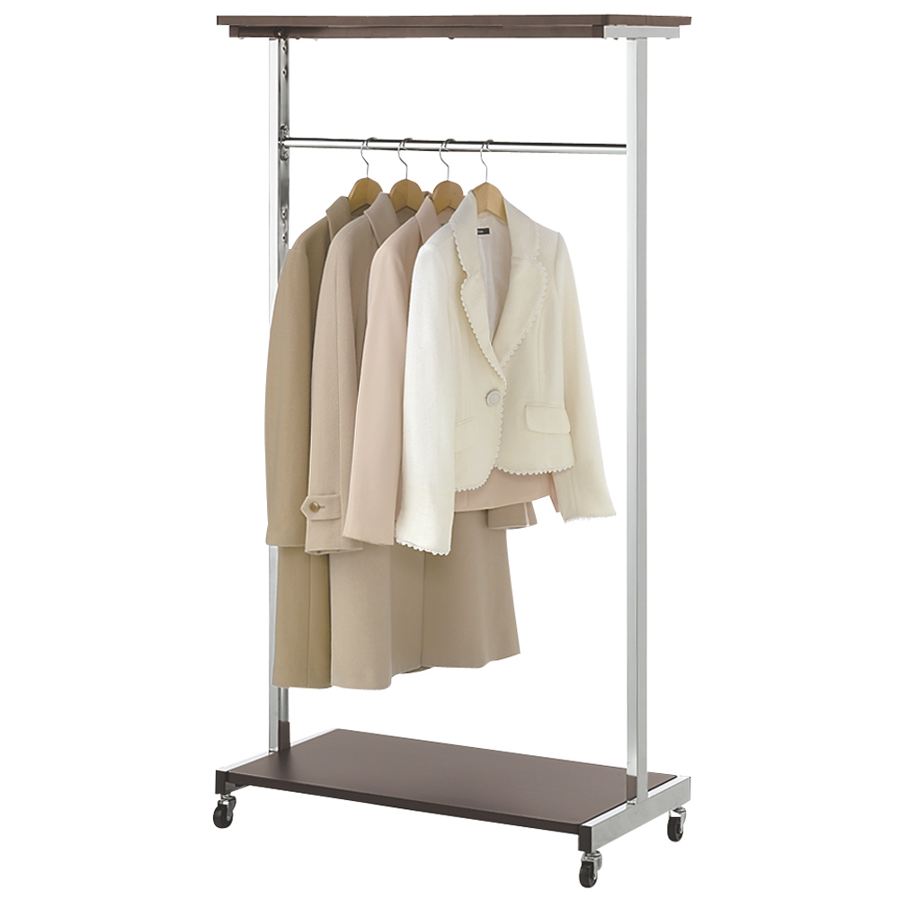 上下棚付き モダン頑丈ハンガーラック シングル・幅90cm ハンガーラック パイプハンガー 衣類収納 631904