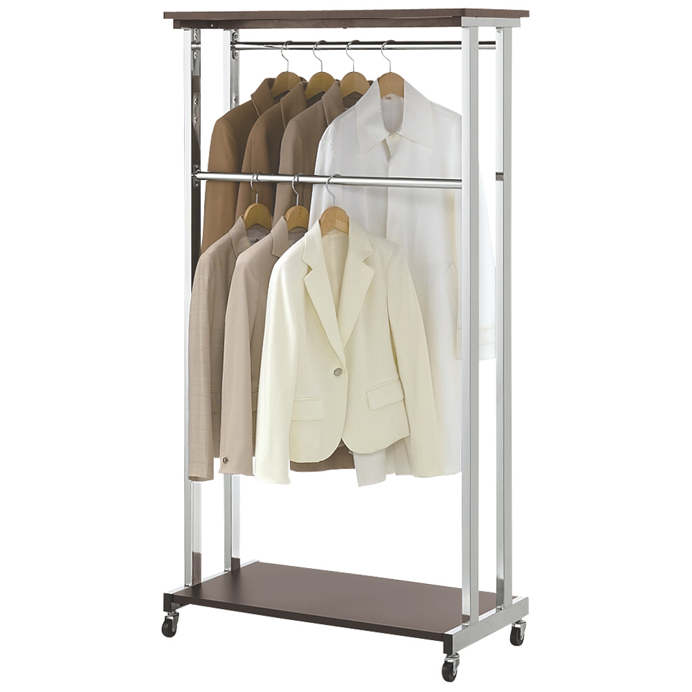 上下棚付き モダン頑丈ハンガーラック ダブル・幅90cm ハンガーラック パイプハンガー 衣類収納 631906