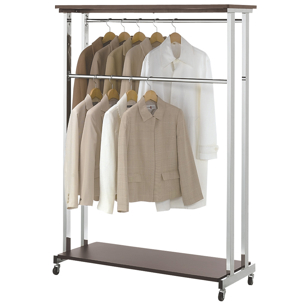上下棚付き モダン頑丈ハンガーラック ダブル・幅120cm ハンガーラック パイプハンガー 衣類収納 631907