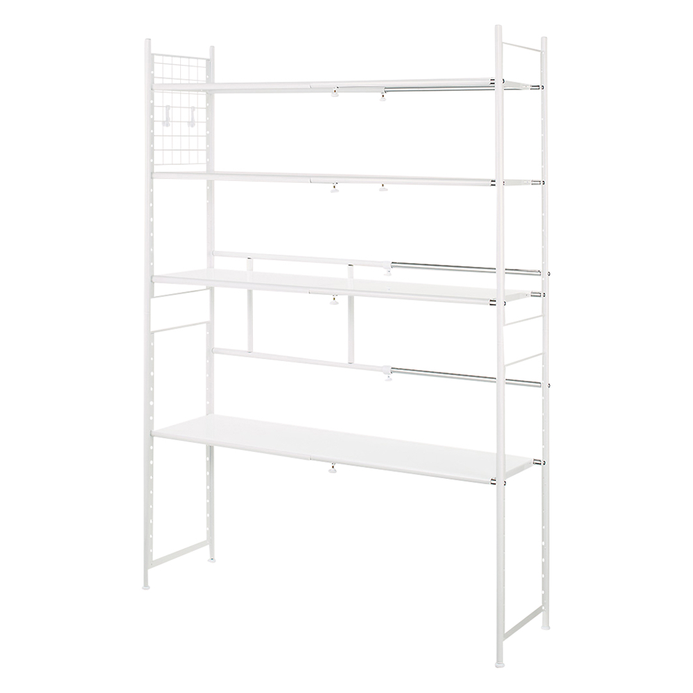 頑丈フレキシブル伸縮ラック 棚4段 幅83-125cm レンジ台 キッチンラック キッチン収納 632009