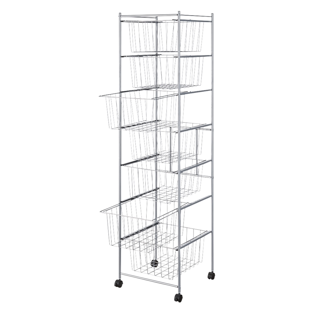 奥行53cm 上下カーテン付き突っ張り頑丈ハンガーラック スライドバスケット7段 押入れ クローゼット収納 衣類収納 632068