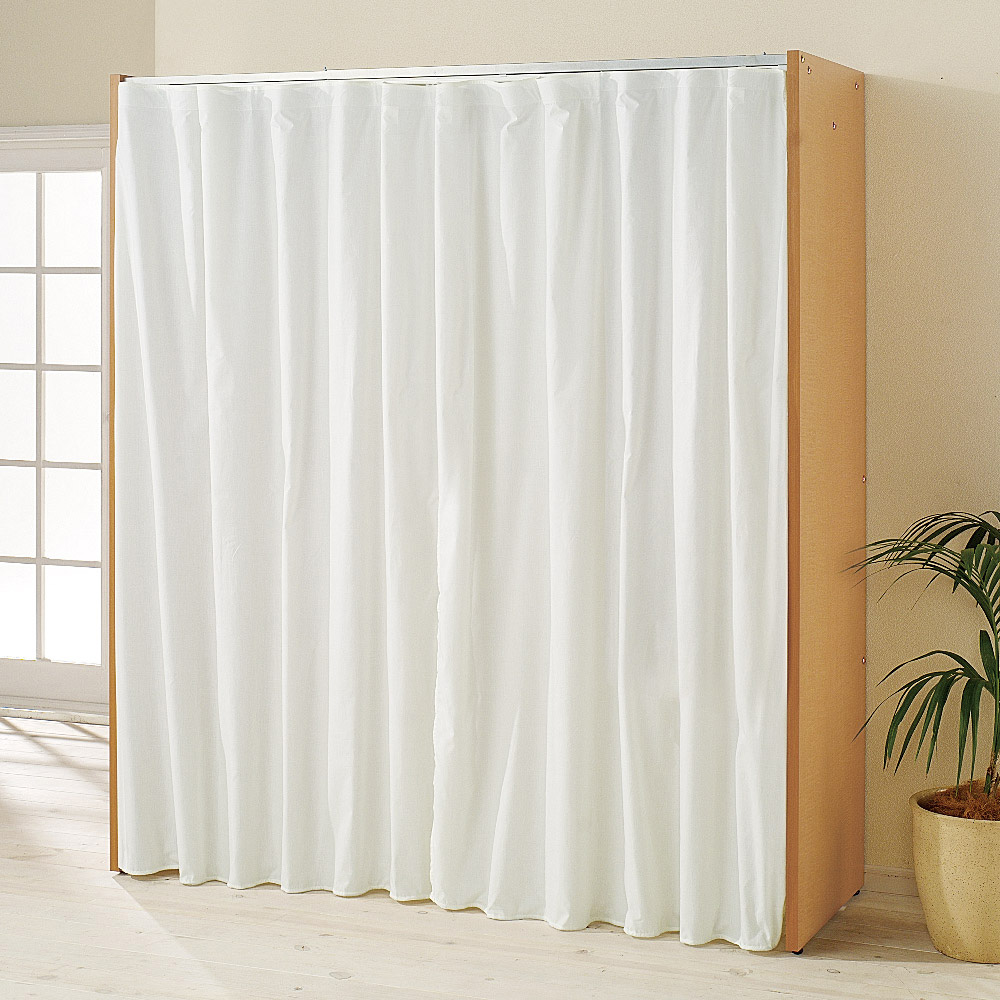 カーテン取り替え自在ハンガーラック 棚付きタイプ・幅128-205cm クローゼットハンガー カバー 衣類収納 632114