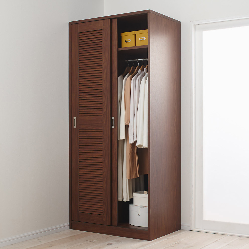 通気性の良い 引き戸ルーバーワードローブ 幅90cm ワードローブ クローゼット 衣類収納 632212