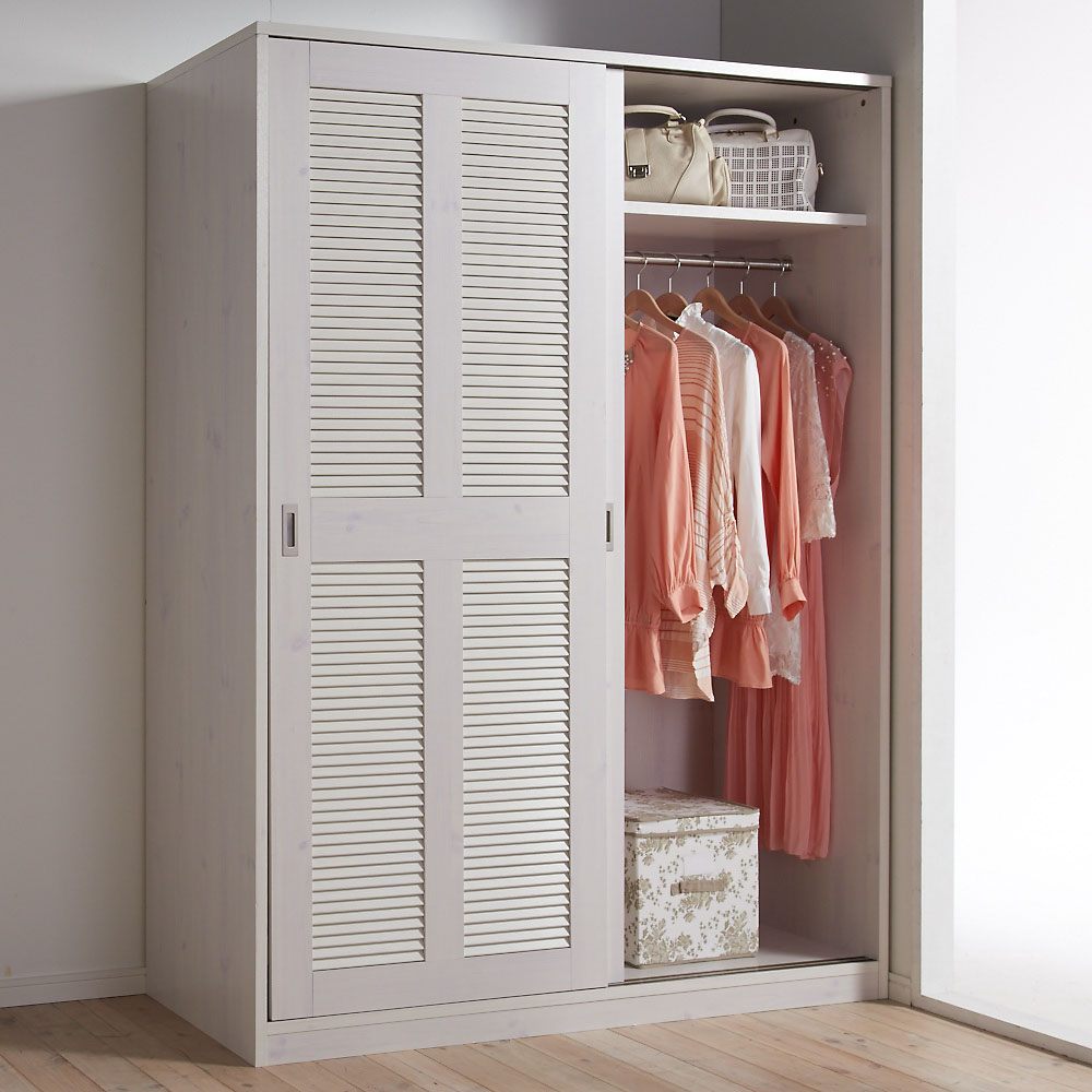 通気性の良い 引き戸ルーバーワードローブ 幅150cm ワードローブ クローゼット 衣類収納 632214