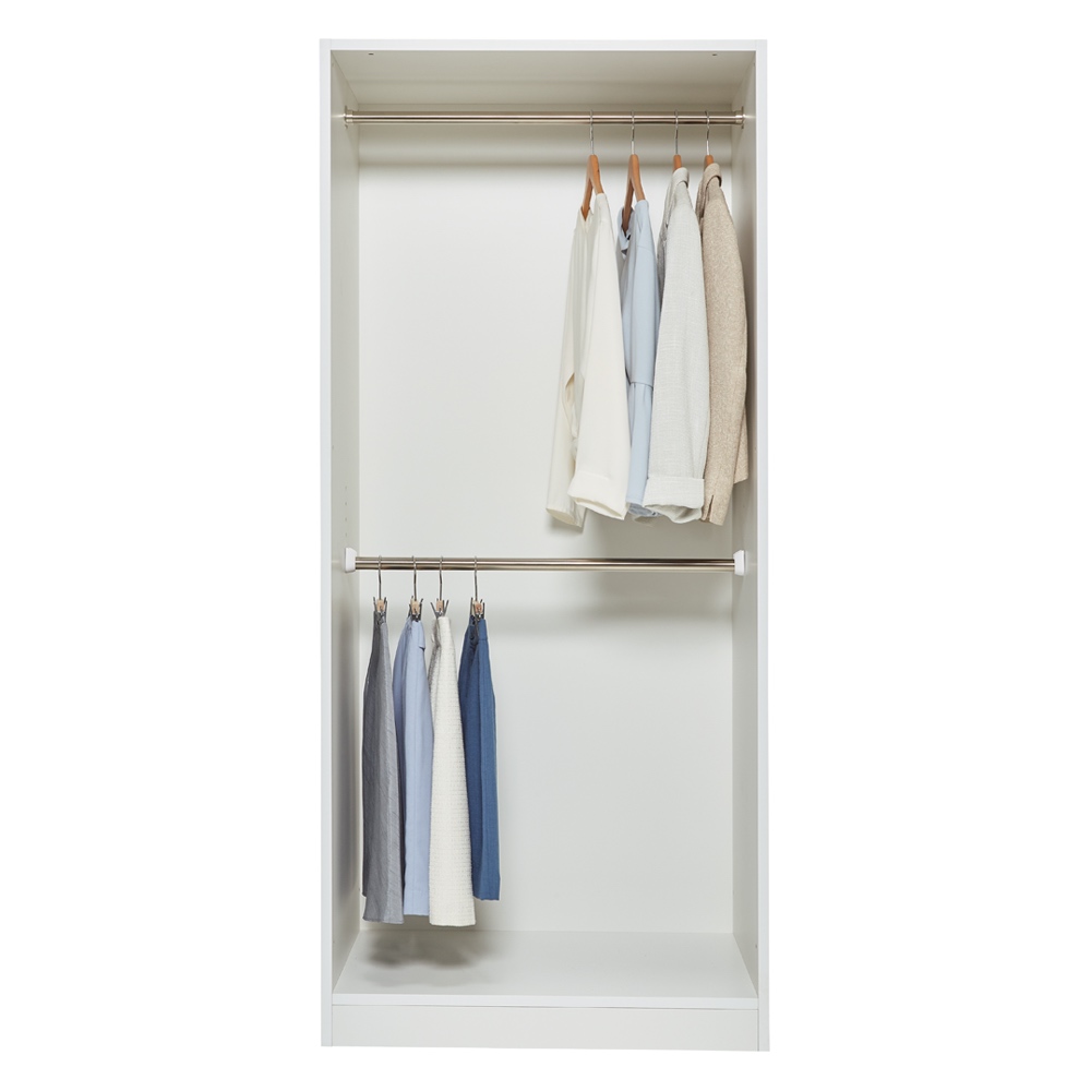 奥行スリムで省スペース オープン間仕切りワードローブ ハンガー2段 幅80奥行54cm ワードローブ クローゼット 衣類収納 632322