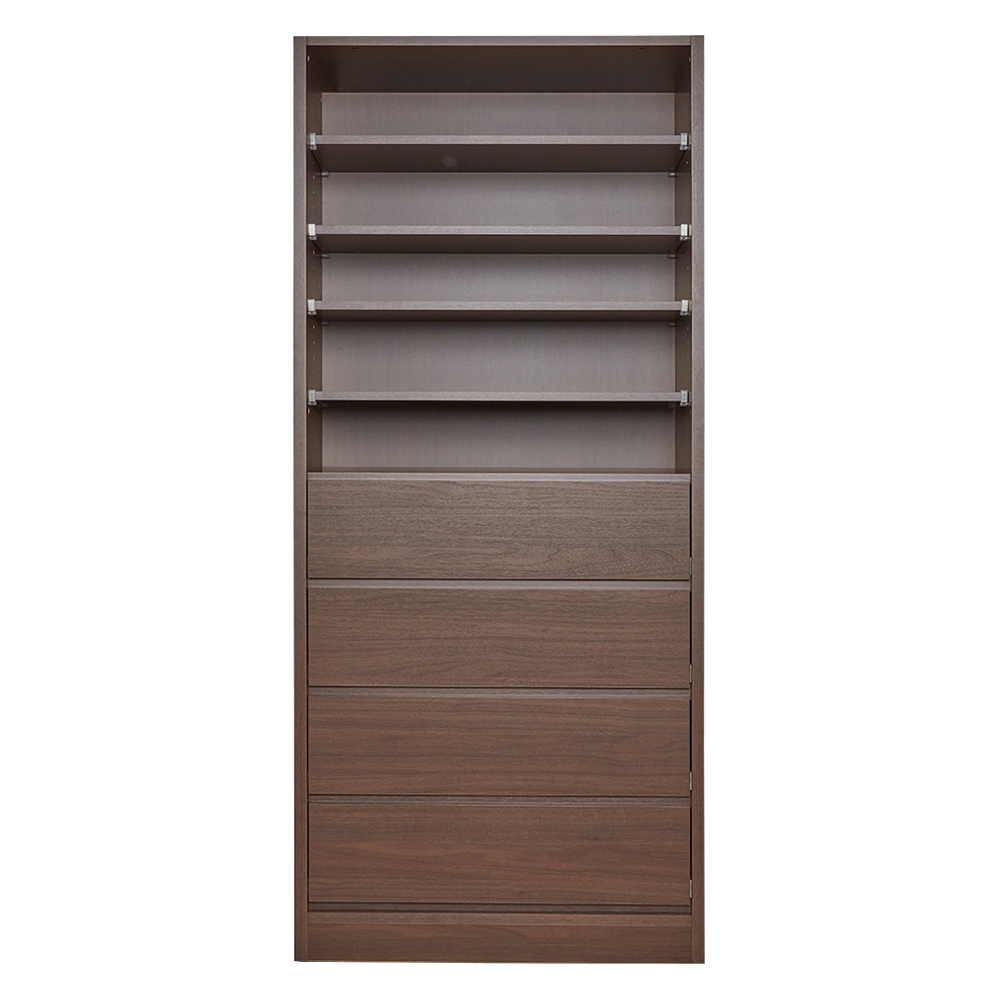 奥行スリムで省スペース オープン間仕切りワードローブ 棚+引き出し4杯 幅80奥行54cm パーテーション 間仕切り リビング収納 632324