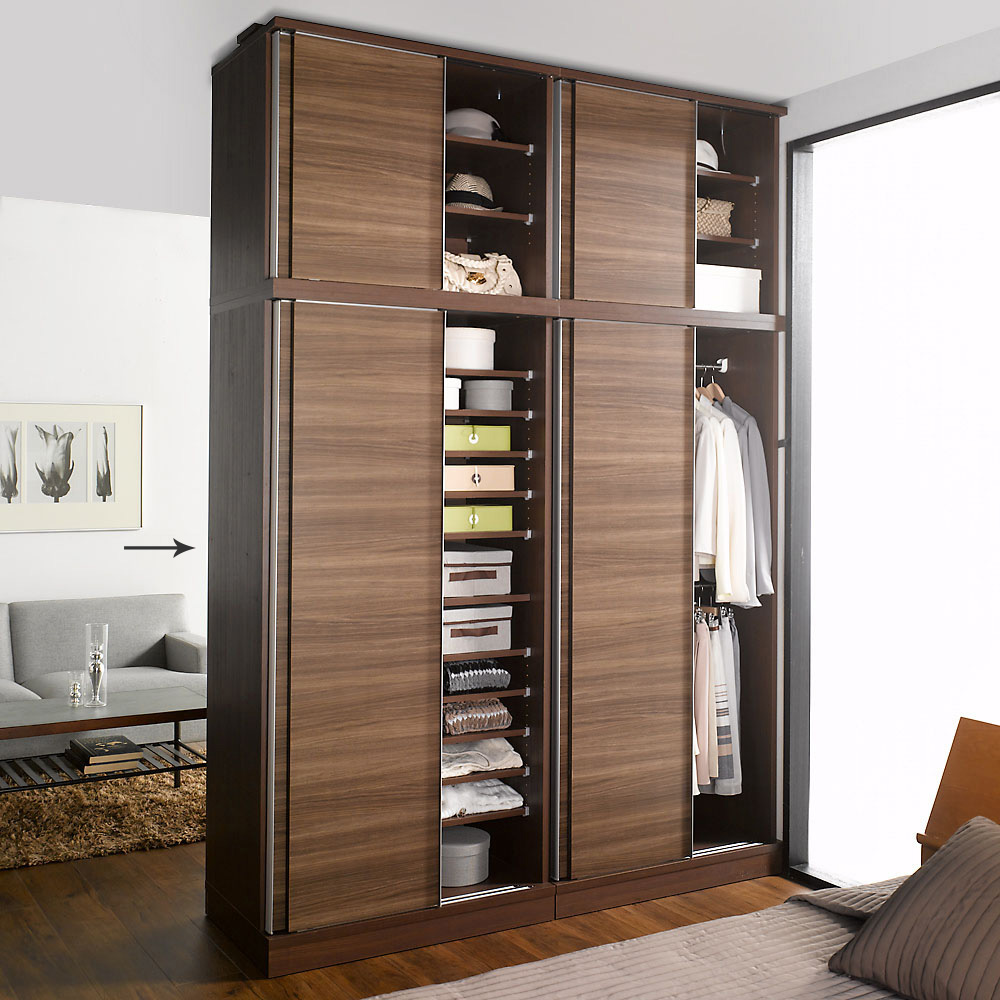 引き戸間仕切りワードローブ ハンガー+棚・幅88cm パーテーション 間仕切り リビング収納 632348