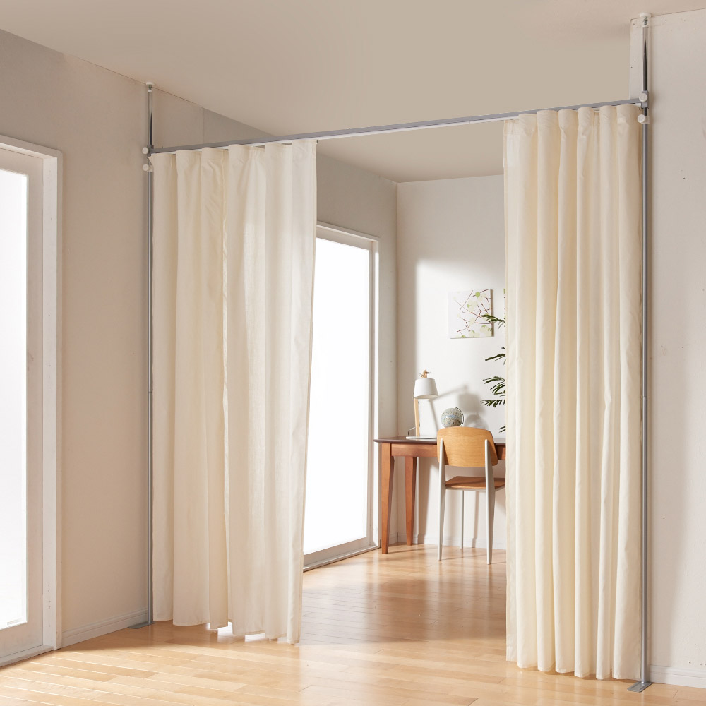 突っ張り&伸縮式目隠しカーテン レールタイプ 間仕切りカーテン アコーディオンカーテン カーテン 632410