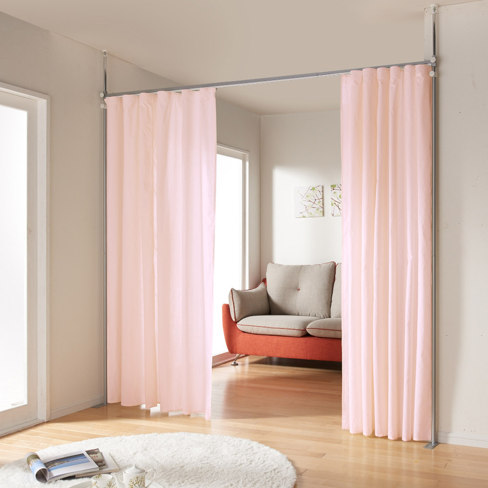 突っ張り＆伸縮式目隠しカーテン レールタイプ 間仕切りカーテン アコーディオンカーテン カーテン 632410