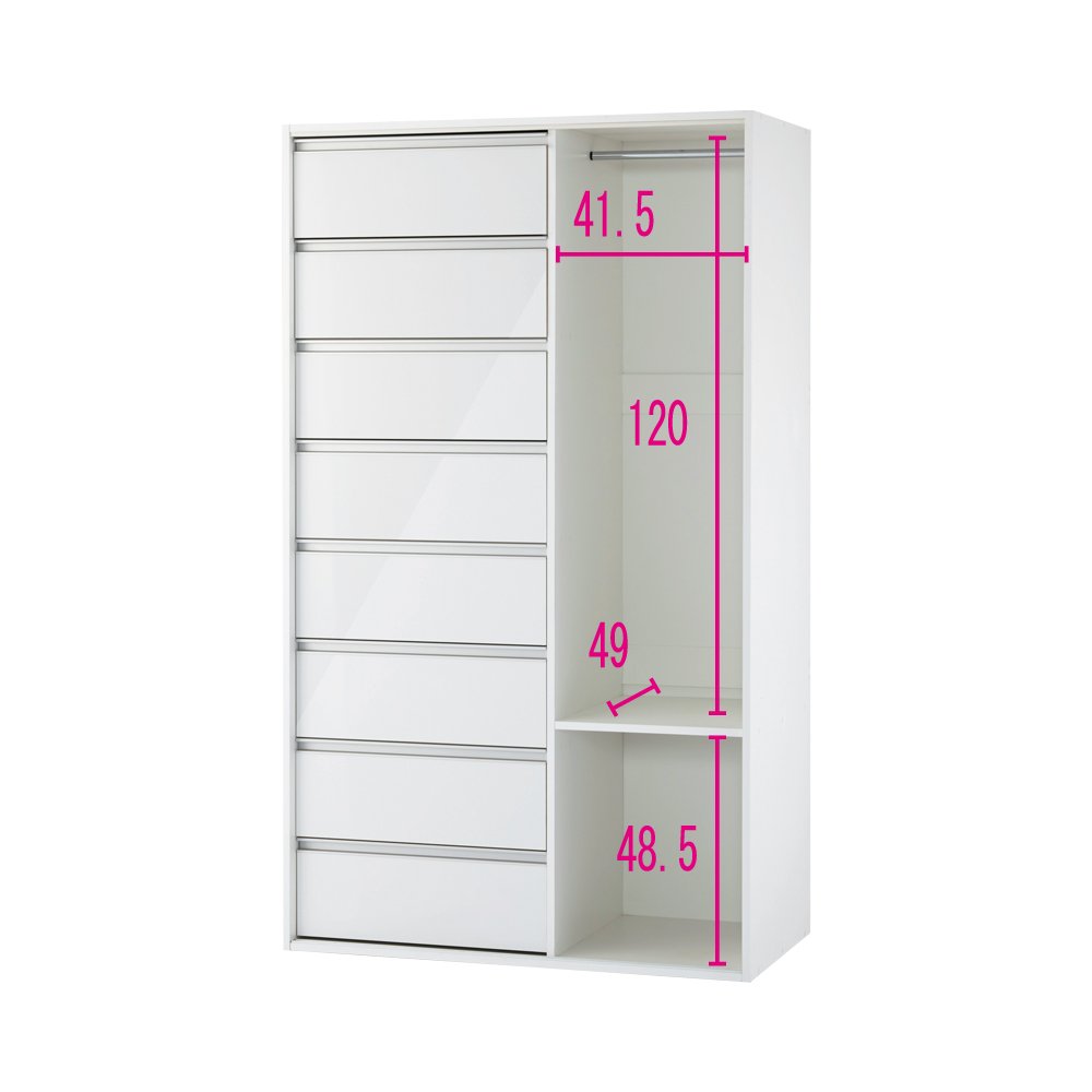 衣類をまとめて収納できる光沢仕上げタワーチェストクローゼットハンガー 幅105cm ワードローブ クローゼット 衣類収納 632630