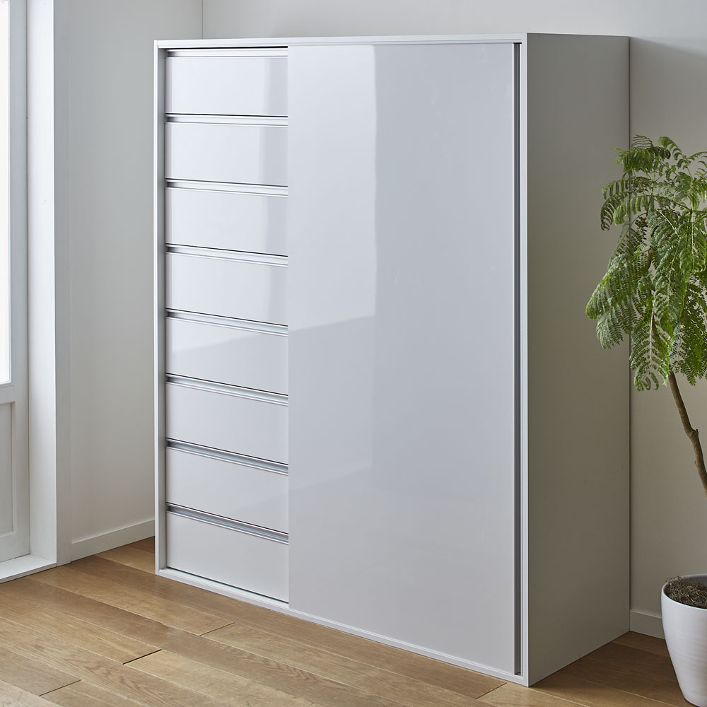 衣類をまとめて収納できる光沢仕上げタワーチェストクローゼットハンガー 幅150cm ワードローブ クローゼット 衣類収納 632632