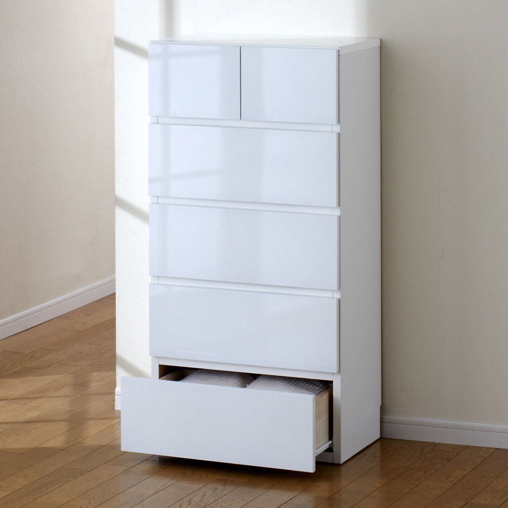 奥行30cm薄型ツヤツヤチェスト 幅50cm・5段 洗面所収納 隙間収納 トイレ 洗面所 ランドリー収納 632902