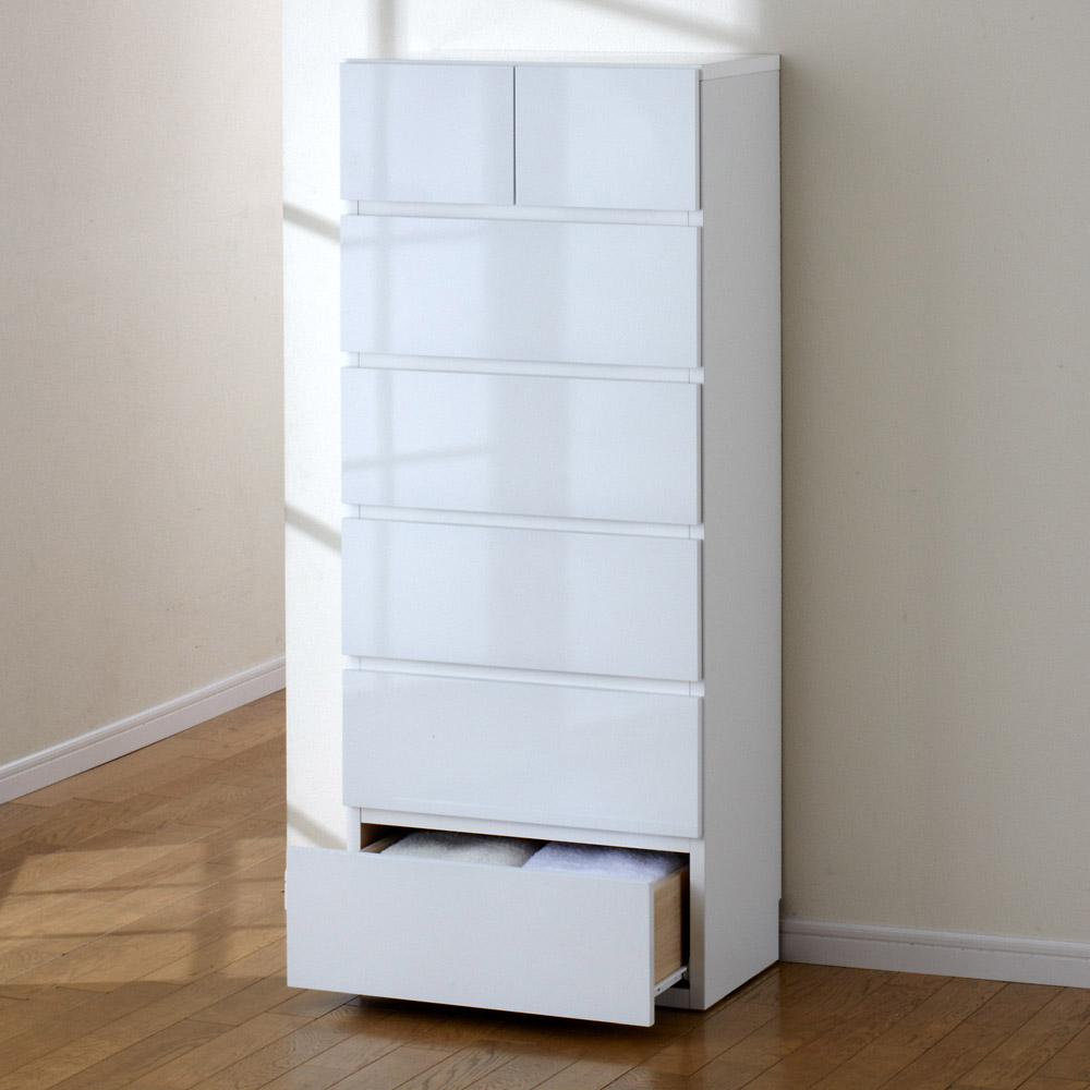 奥行30cm薄型ツヤツヤチェスト 幅50cm・6段 洗面所収納 隙間収納 トイレ 洗面所 ランドリー収納 632903