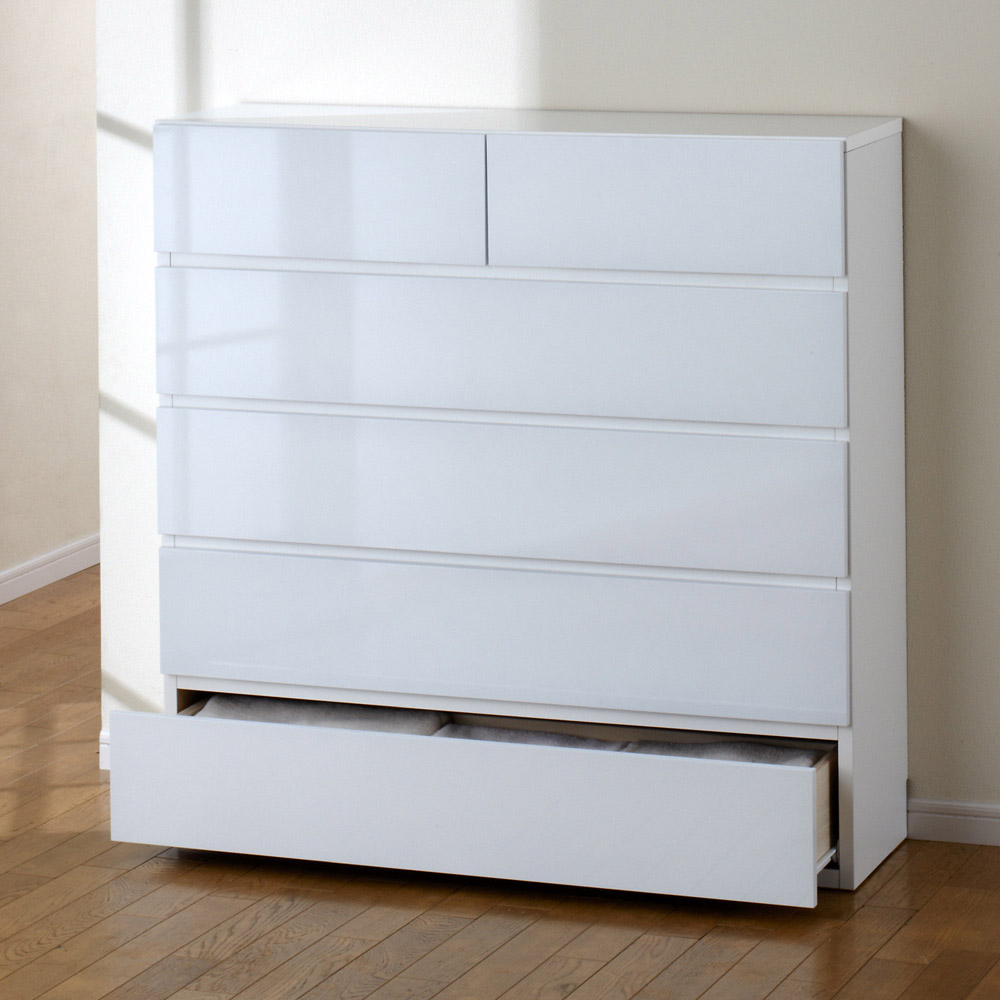 奥行30cm薄型ツヤツヤチェスト 幅100cm・5段 洗面所収納 隙間収納 トイレ 洗面所 ランドリー収納 632908