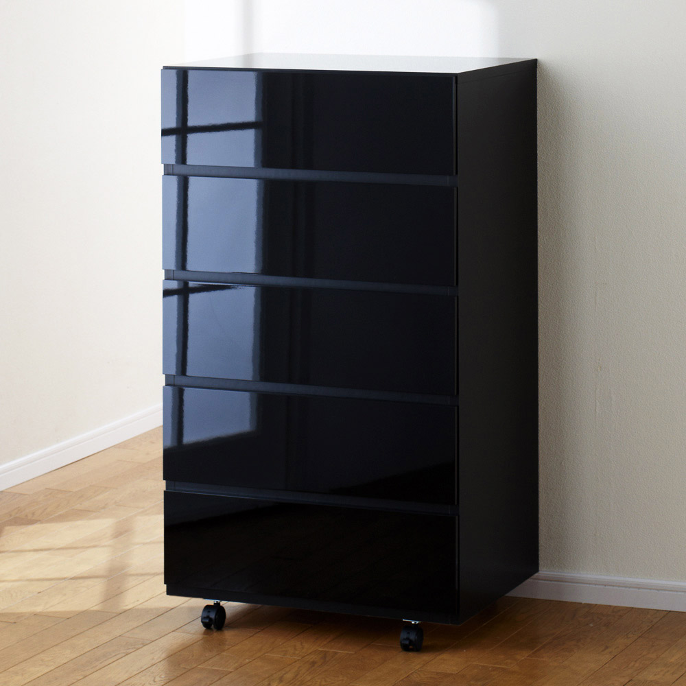 奥行46cmキャスター付きツヤツヤチェスト 幅60cm・5段 押入れ クローゼット収納 衣類収納 632912