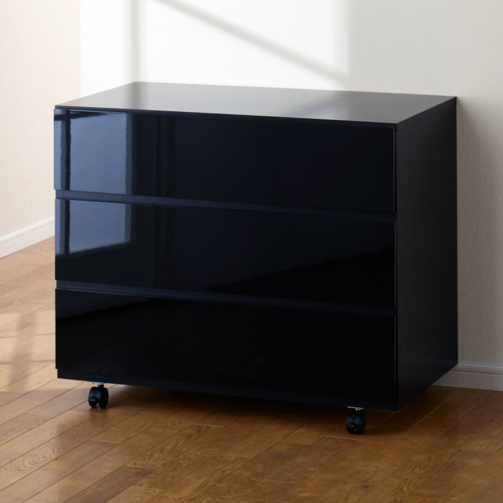 奥行46cmキャスター付きツヤツヤチェスト 幅80cm・3段 押入れ クローゼット収納 衣類収納 632913