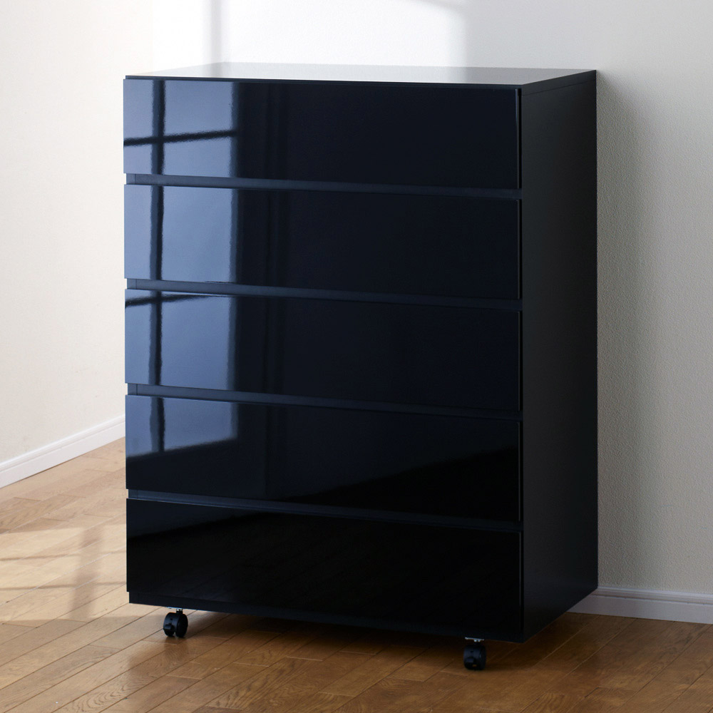 奥行46cmキャスター付きツヤツヤチェスト 幅80cm・5段 押入れ クローゼット収納 衣類収納 632915