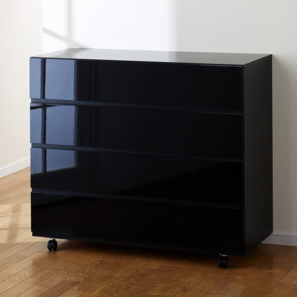 奥行46cmキャスター付きツヤツヤチェスト 幅100cm・4段 押入れ クローゼット収納 衣類収納 632917