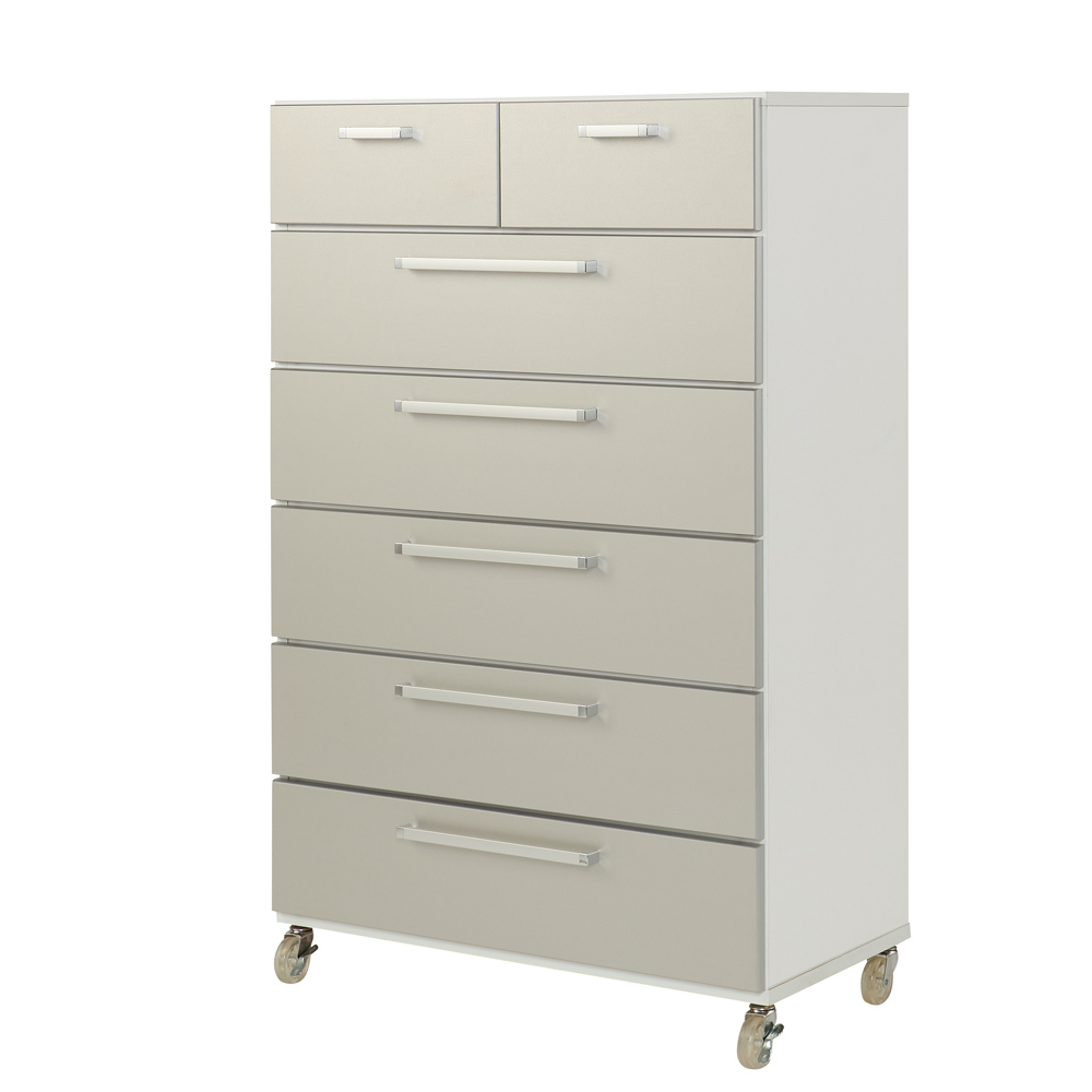 キャスター付きモダンクローゼットチェスト 6段・高さ124.5cm幅80cm 洗面所収納 隙間収納 トイレ 洗面所 ランドリー収納 632937