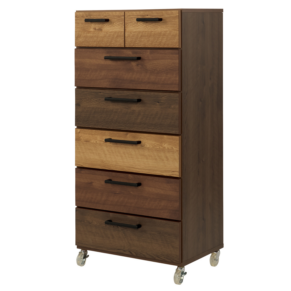 キャスター付きモダンクローゼットチェスト 6段・高さ124.5cm幅80cm 洗面所収納 隙間収納 トイレ 洗面所 ランドリー収納 632937