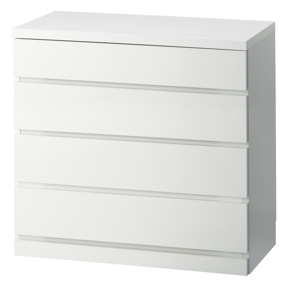 【日本製】前面光沢&引き出し内部化粧チェスト 幅80cm・4段 タンス 衣類収納 633020