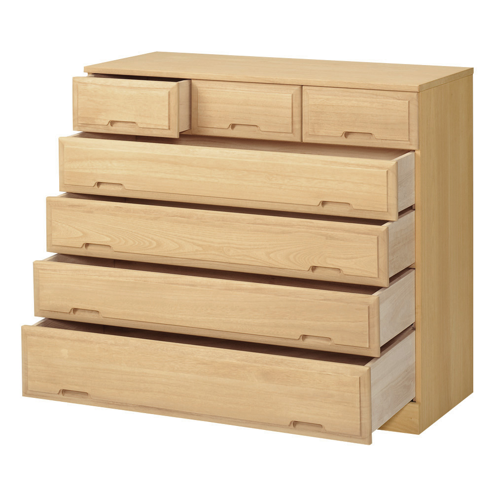 【日本製】北欧風総桐チェスト 幅100cm・5段（7杯） 押入れ クローゼット収納 衣類収納 633158