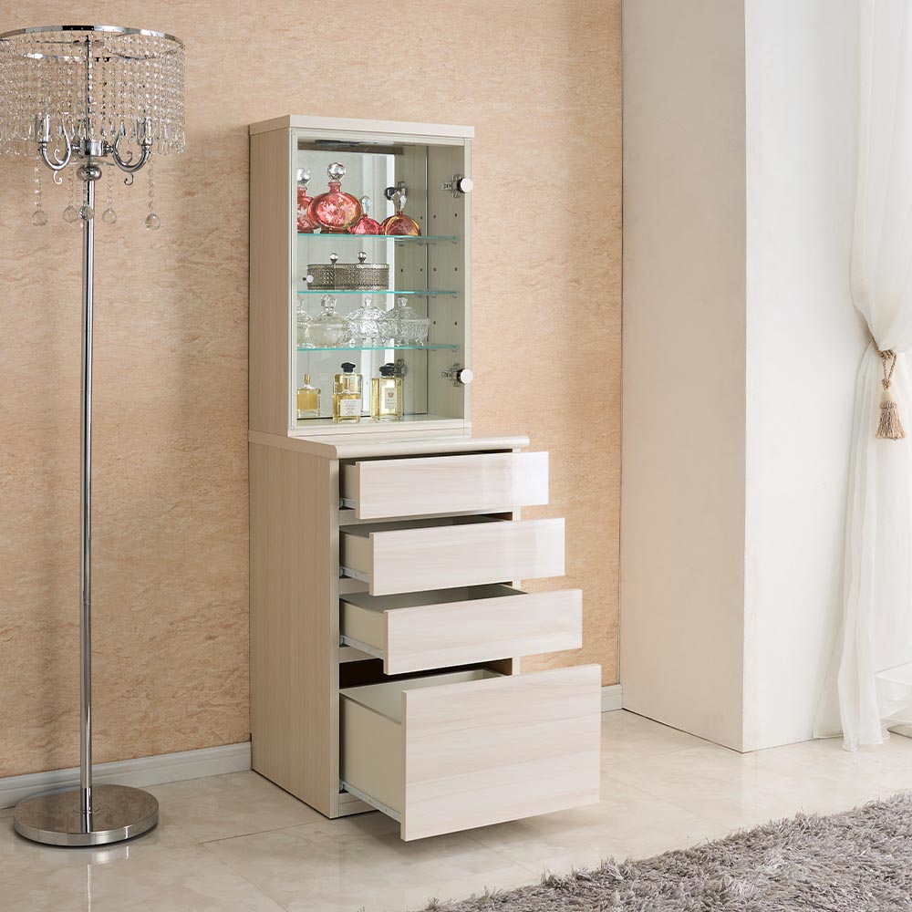 LEDライト付きドレッサーシリーズ ガラスキャビネット付きチェスト 幅45cm リビング リビング収納 626403