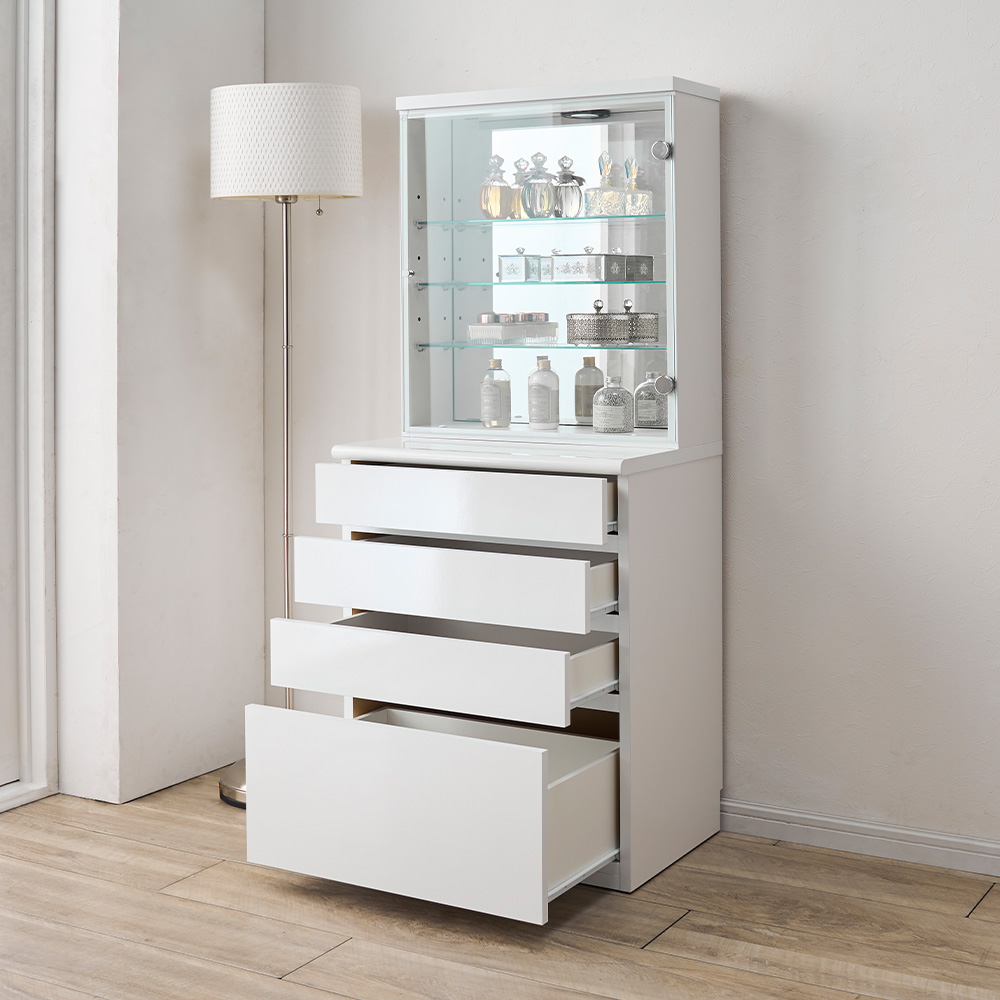 LEDライト付きドレッサーシリーズ ガラスキャビネット付きチェスト 幅60cm リビング リビング収納 626404