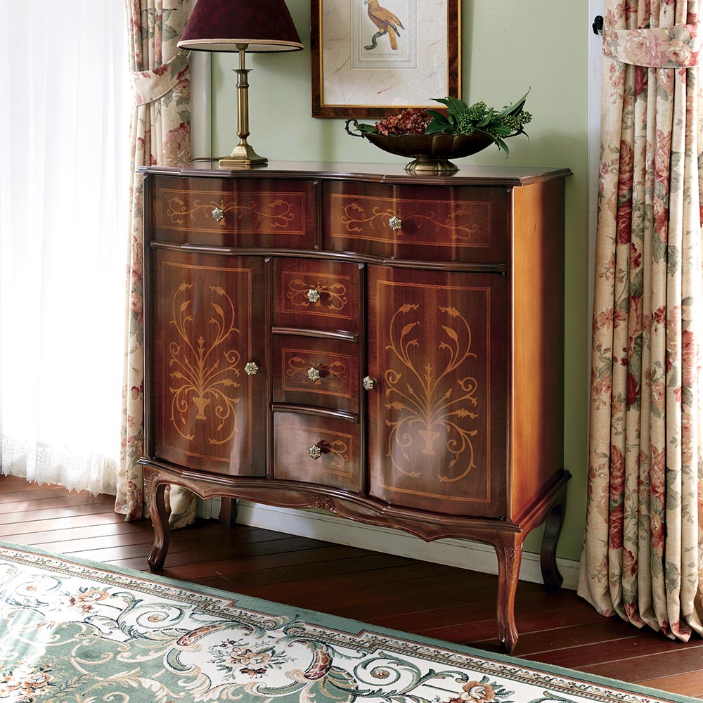 イタリア製 猫脚 象がんシリーズ キャビネット 幅87cm キャビネット リビングボード リビング収納 626415