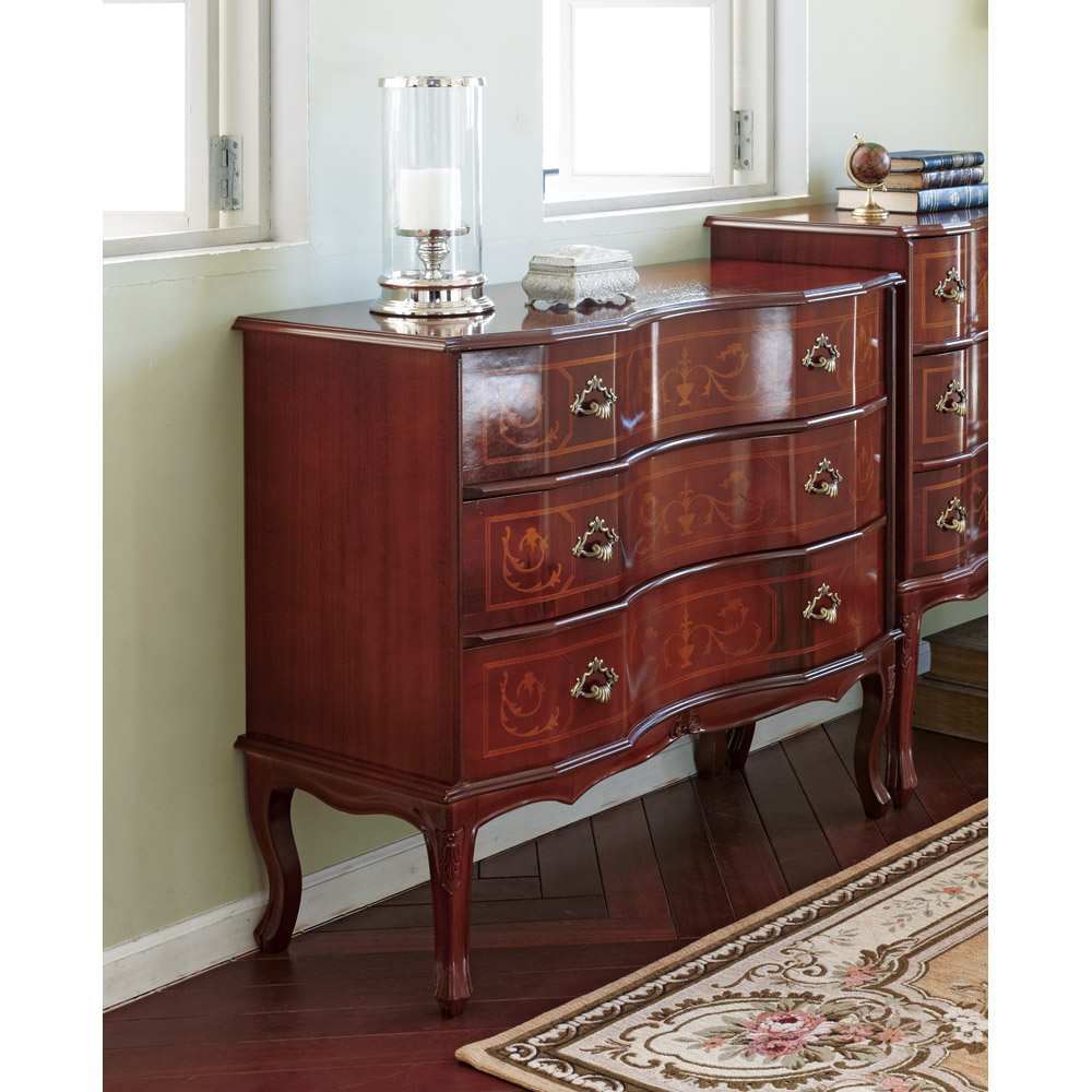 イタリア製 猫脚 象がんシリーズ チェスト3段 幅87cm タンス 衣類収納 626456