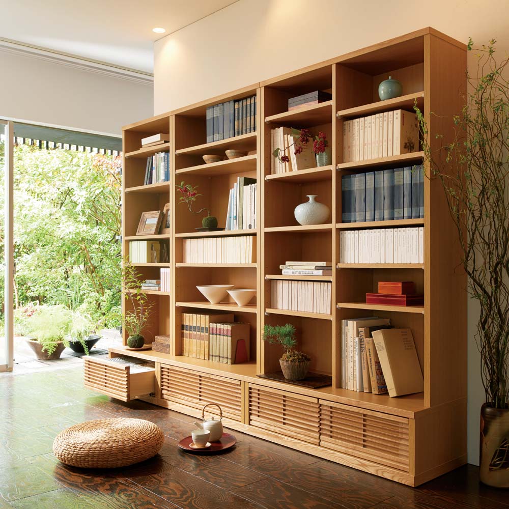 タモ天然木格子本棚 ハイタイプ(高さ180cm) 幅60cm 本棚 ブックシェルフ 書棚 ラック シェルフ 626519