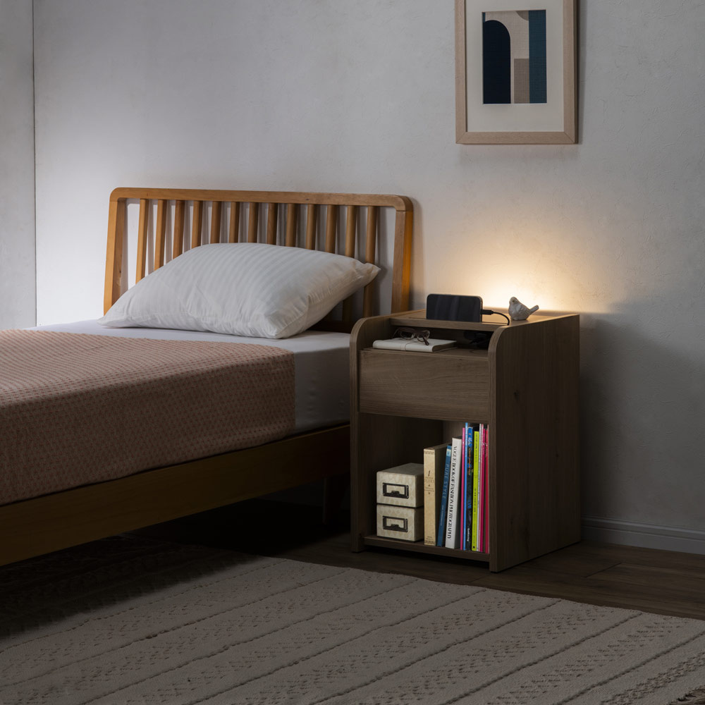 明るさ調節できる照明付きナイトテーブル 幅40cm サイドテーブル ナイトテーブル テーブル 626904