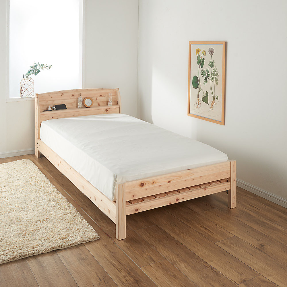 ≪ダブル・マットレス付き≫ 国産無塗装ひのきすのこベッド(すのこ板4分割仕様)ポケットコイルマットレス(厚さ19cm)付き すのこベッド ベッド 626910