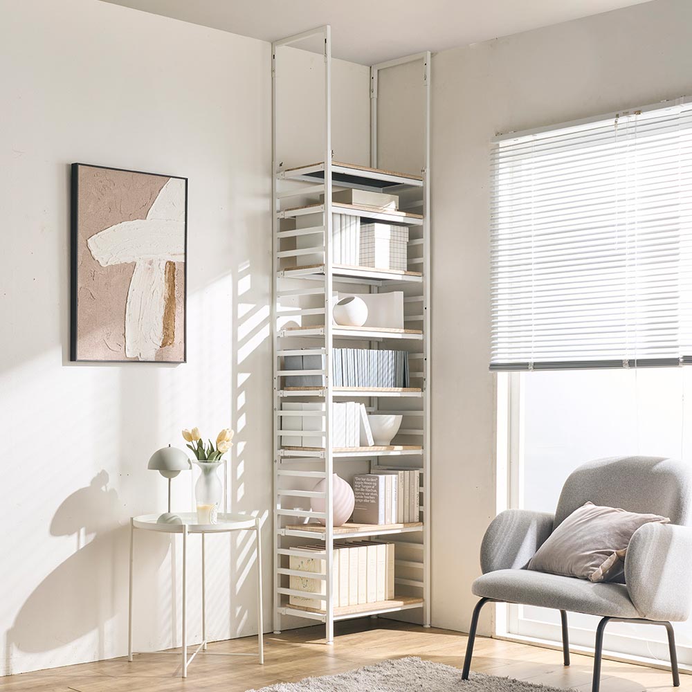 北欧ナチュラルの頑丈突っ張りラック 幅60cm奥行33cm 突っ張り収納 ラック 本棚 シェルフ 627501