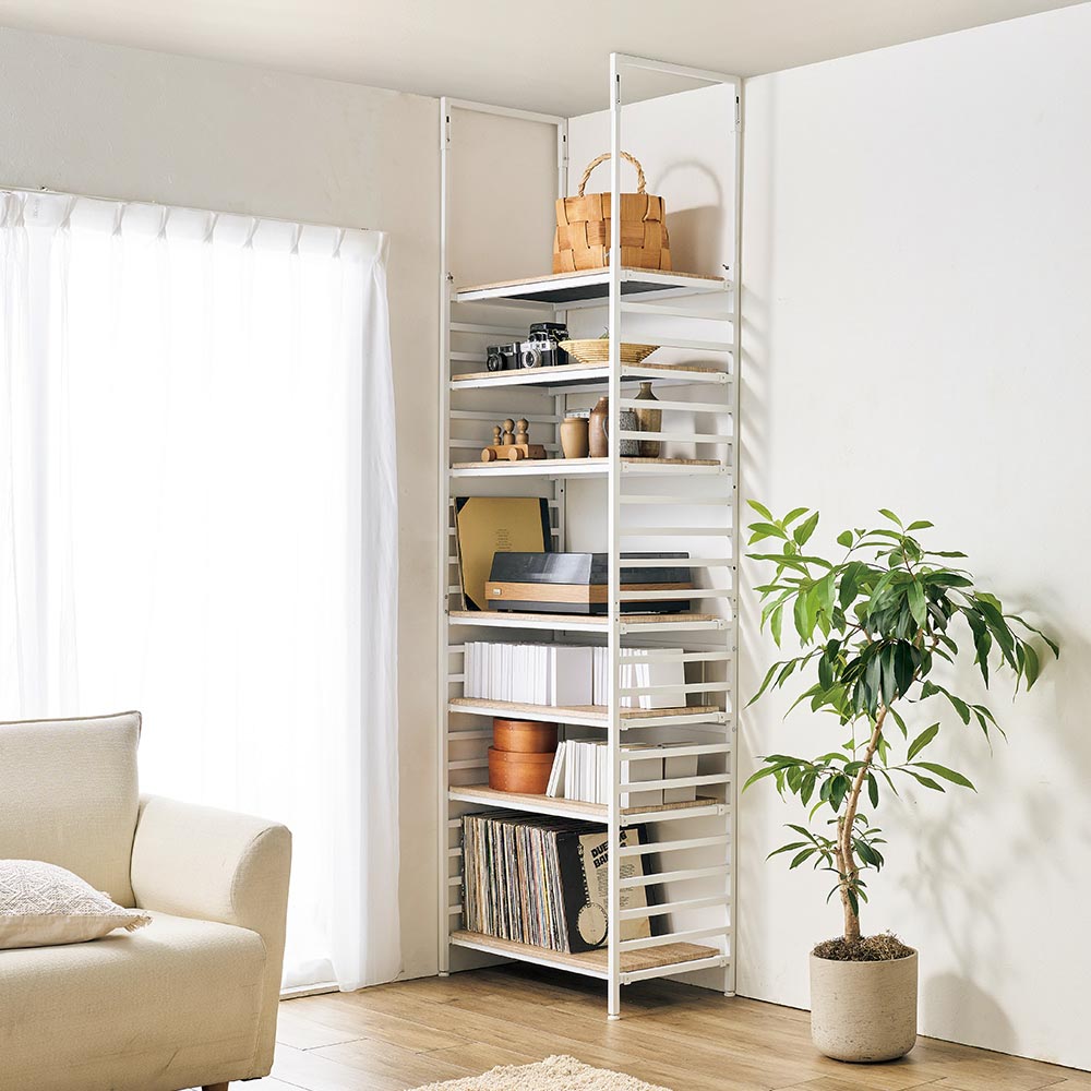 北欧ナチュラルの頑丈突っ張りラック 幅75cm奥行43cm 突っ張り収納 ラック 本棚 シェルフ 627505