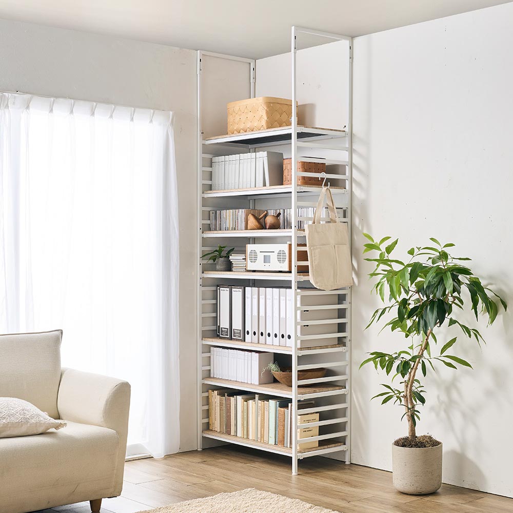 北欧ナチュラルの頑丈突っ張りラック 幅90cm奥行43cm 突っ張り収納 ラック 本棚 シェルフ 627506