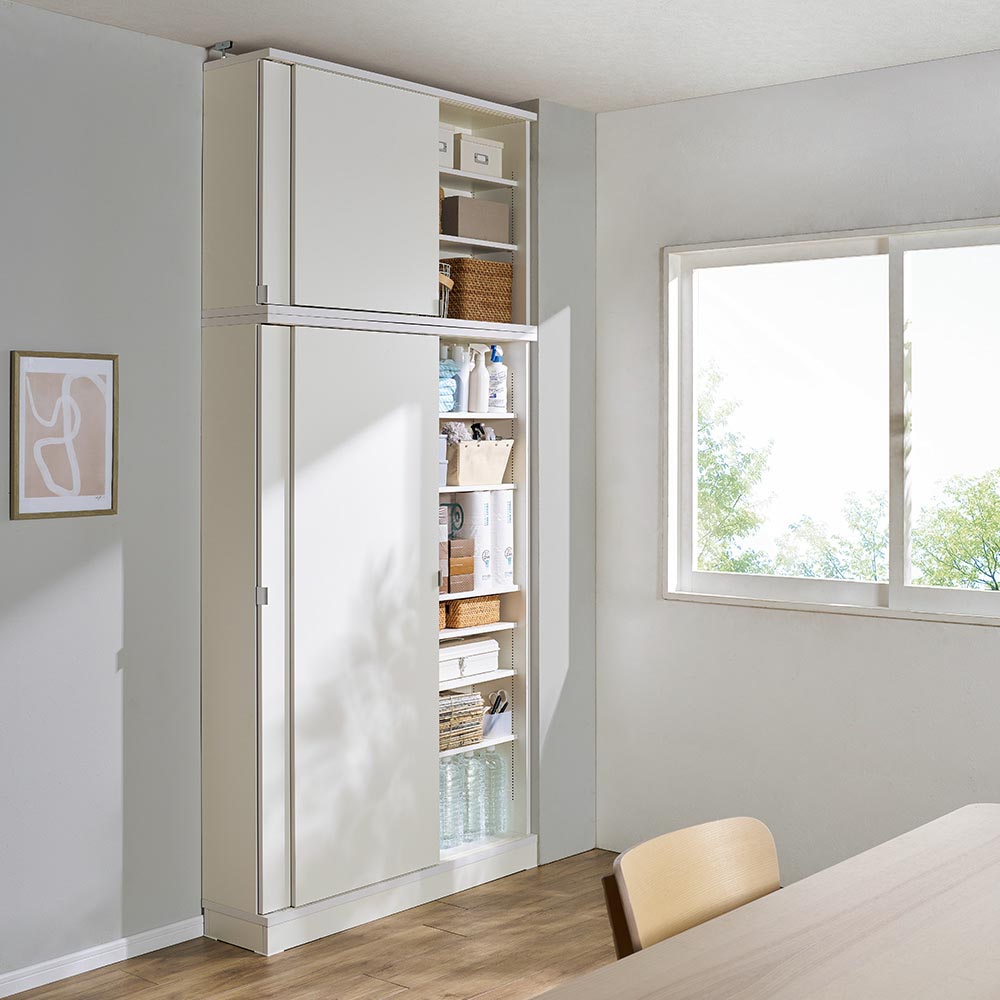 棚板1cmピッチの引き戸本棚 高さオーダー上置き 幅87cm奥行29.5cm高さ