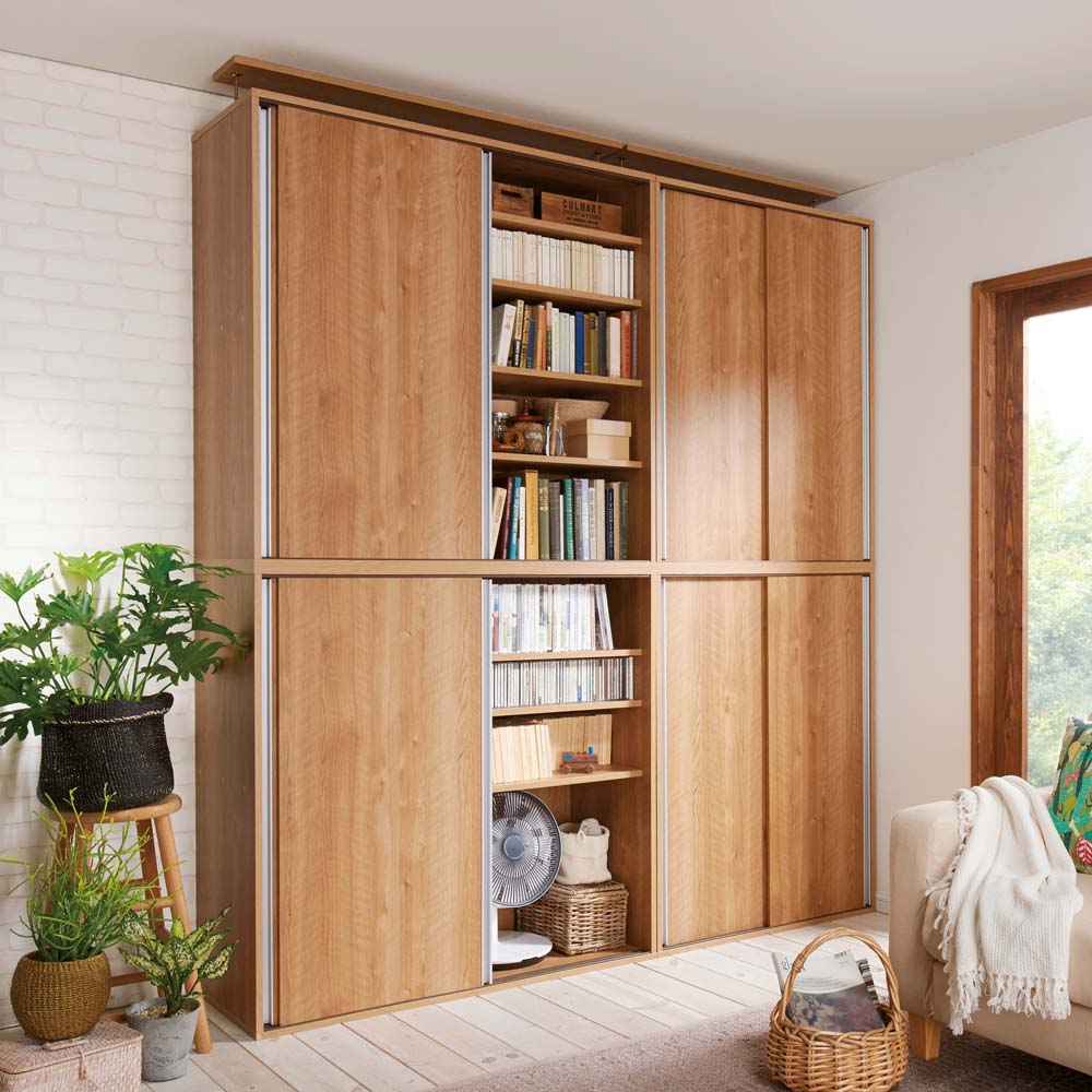 大量収納が自慢の引き戸式本棚 幅90本体高さ228cm 奥行40cm CD DVDラック 本棚 ラック シェルフ 628035