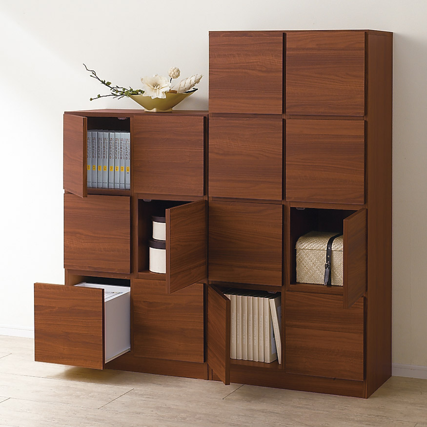 スクエアリビングキャビネット 4段扉 キャビネット リビングボード リビング収納 628219