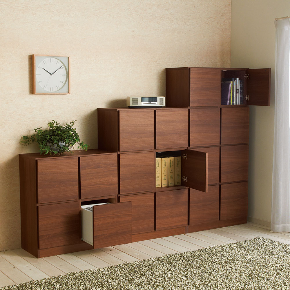 スクエアリビングキャビネット 4段扉&引き出し キャビネット リビングボード リビング収納 628222