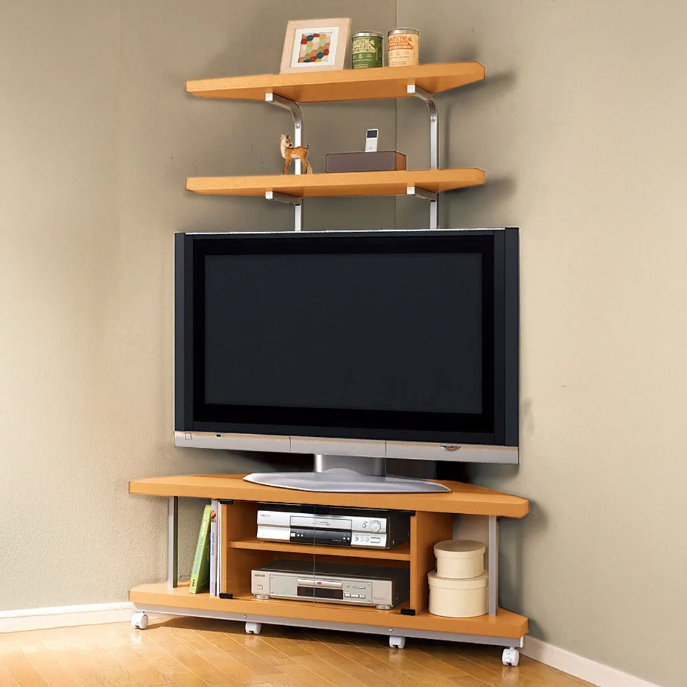 コーナーテレビ台(上棚付き) 幅120cm 棚2段 キャスター付き コーナーテレビ台 テレビ台 テレビボード 628510