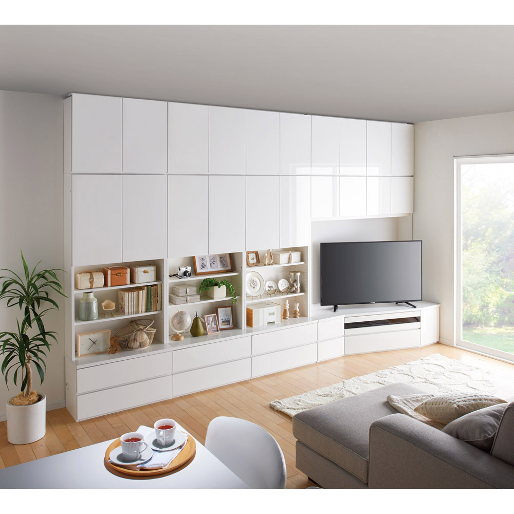 コーナー壁面収納テレビ台 幅150高さ180cm 右壁設置用 【ハイバック収納】 壁面収納テレビ台 テレビ台 テレビボード 628515