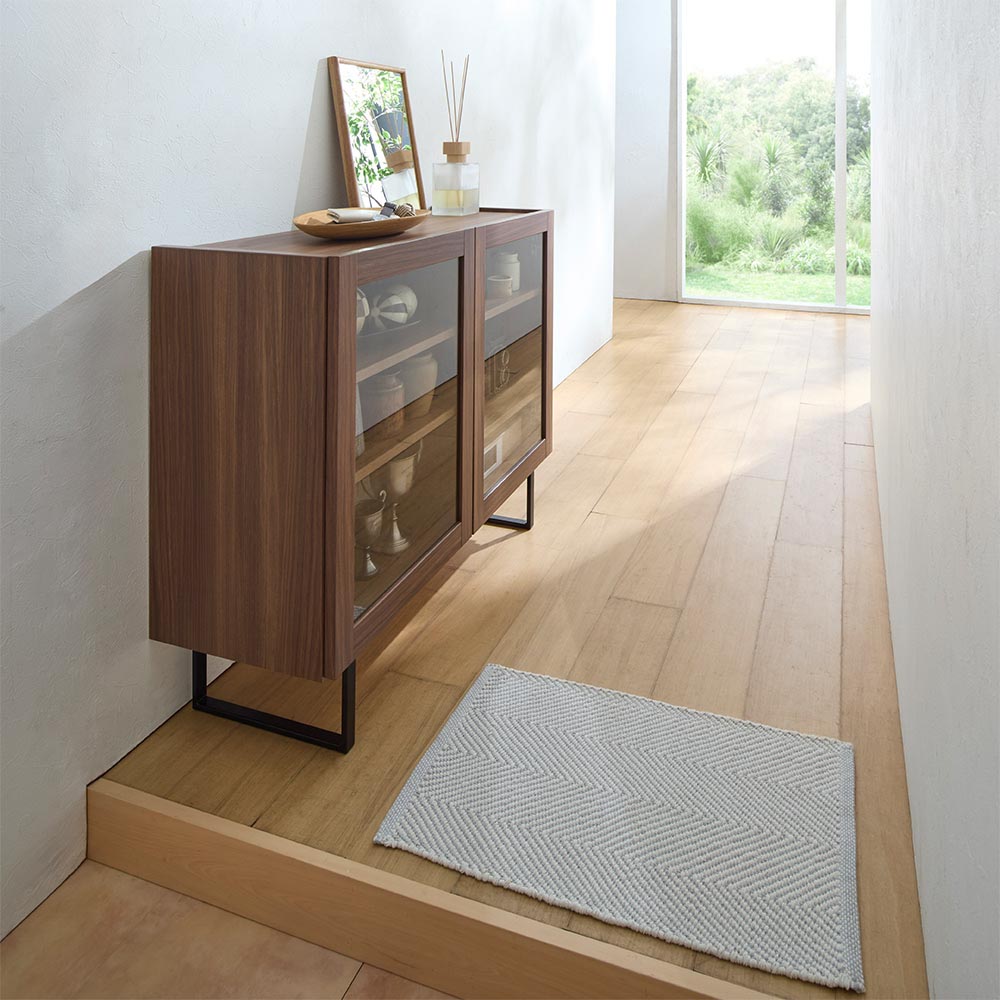 段違い棚のディスプレイキャビネット ガラス戸タイプ 幅80cm キャビネット リビングボード リビング収納 628601