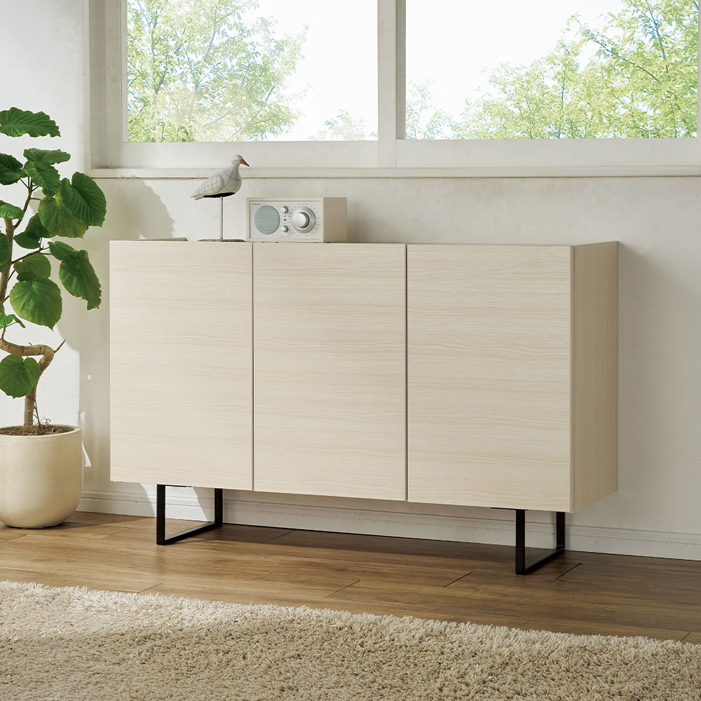 段違い棚のディスプレイキャビネット 板戸タイプ 幅120cm キャビネット リビングボード リビング収納 628644