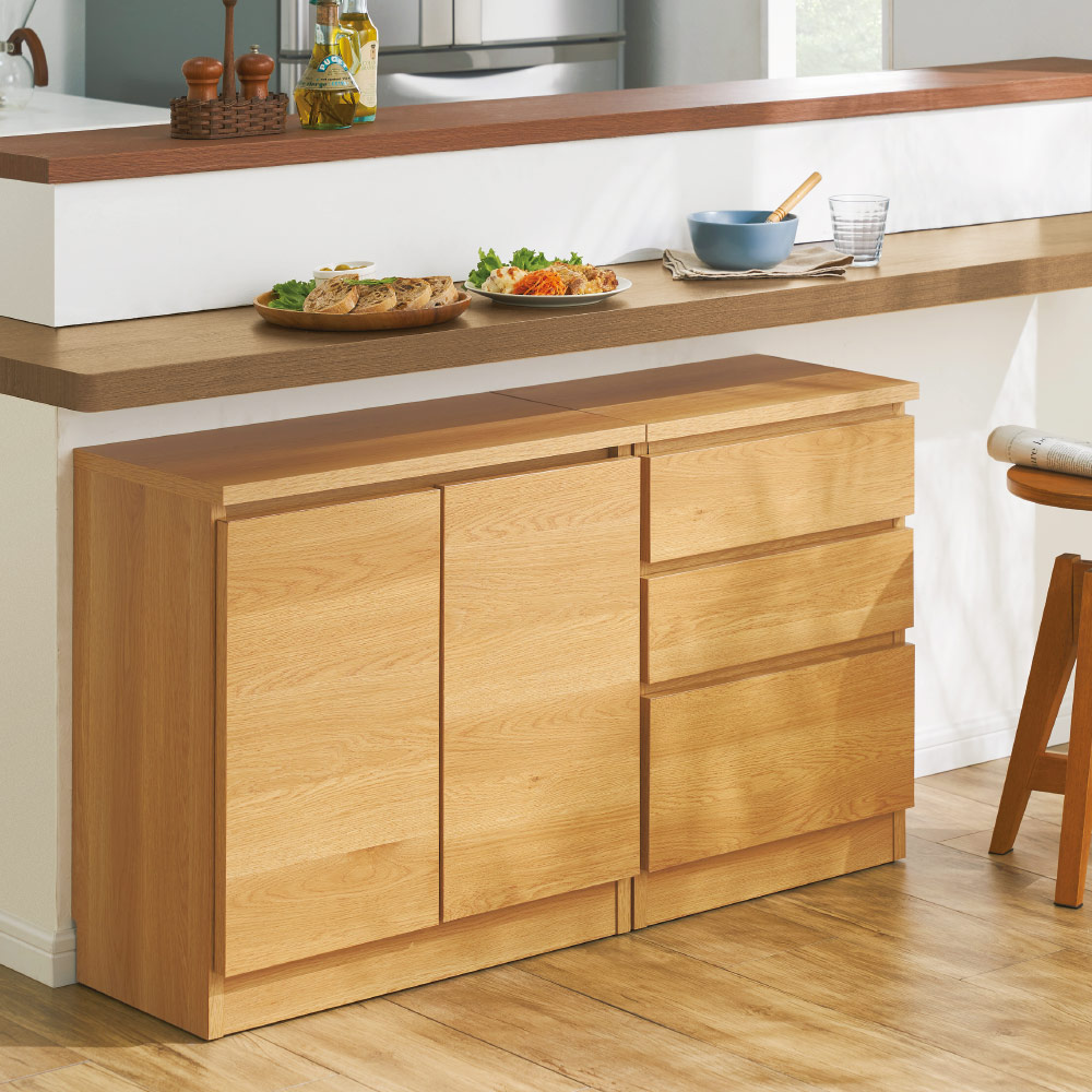 ≪幅90cm・3枚扉≫ 高さ60cm！カウンターテーブル下に収まる収納庫 キッチンカウンター下収納 キッチン収納 629028