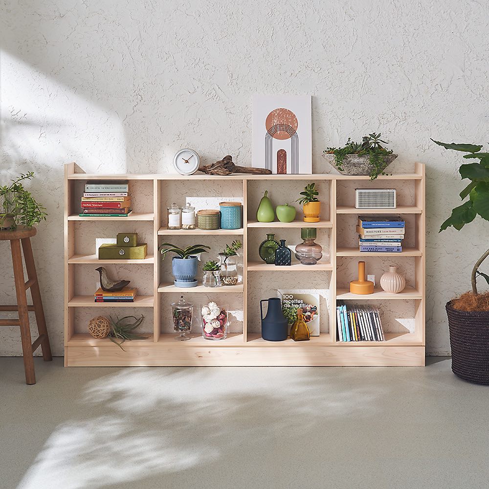 薄型奥行15cm国産東濃檜の天然木頑丈ラック 幅150cm高さ85cm キッチンカウンター下収納 キッチン収納 629212