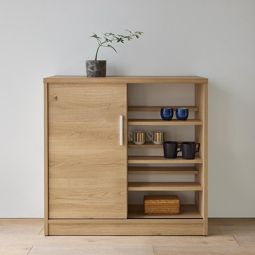 完成品 見せるも隠すも収納シリーズ 片引き戸 幅90cm高さ85cm キャビネット リビングボード リビング収納 629252