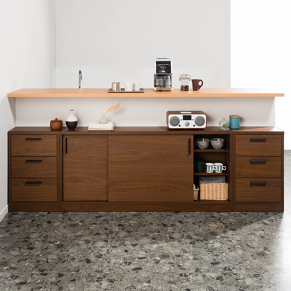 ウォルナットカウンター下収納庫 引き戸 幅150奥行29.5高さ70cm キッチンカウンター下収納 キッチン収納 629266