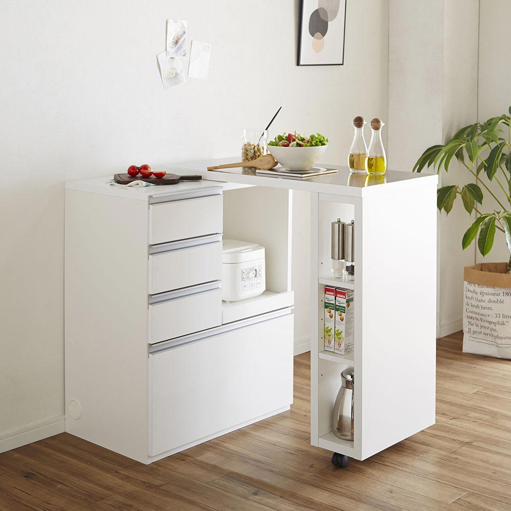 簡単に幅調節可能！スライド伸長式カウンター幅91-126cm 家電タイプ レンジ台 キッチンラック キッチン収納 629561