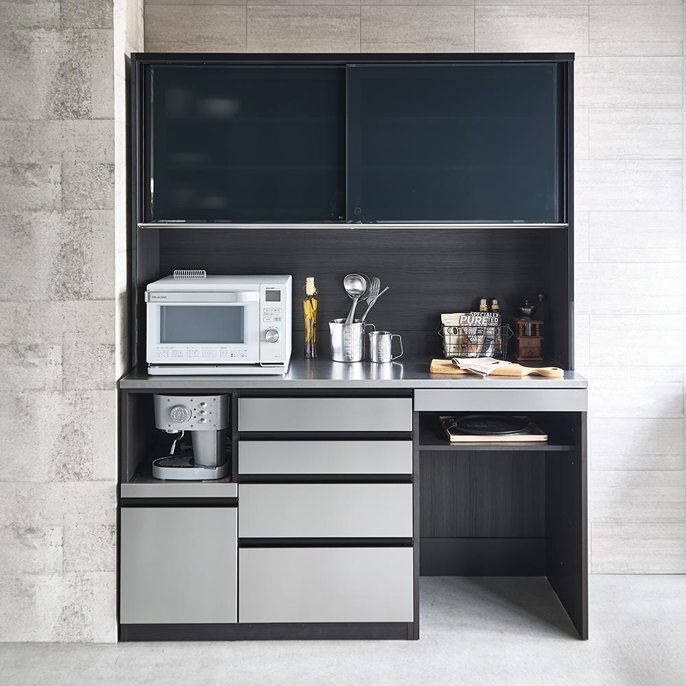 ステンレスバイブレーション仕上げ天板キッチンボード 幅160cm レンジ台 キッチンラック キッチン収納 629806